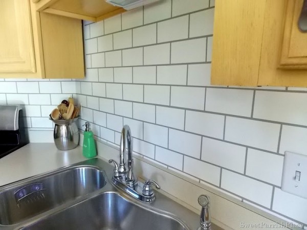 kitchen painted backsplash faux subway tile