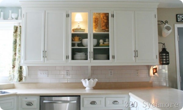 kitchen remodel, exposed cabinets and subway tile backsplash, 320 Sycamore