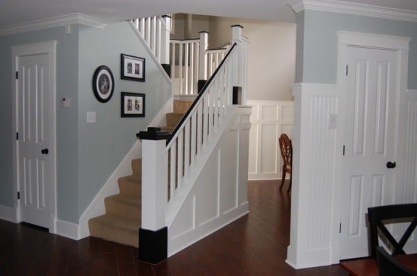 carpeted stairs before the painted stair remodel, Classic Style Home on Remodelaholic