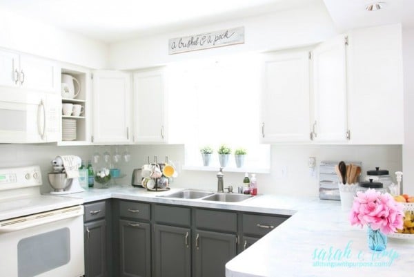 Painted White And Grey Kitchen Renovation On A Budget, All Things With Purpose Featured On Remodelaholic