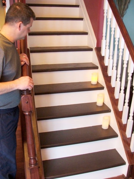 wood stair remodel under $100, Cleverly Inspired on Remodelaholic