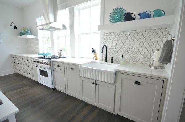 one wall kitchen layout in white via DecorPad