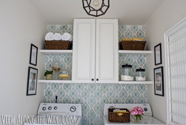 Small Laundry Room Stencilled Wall By View Along The Way On Remodelaholic