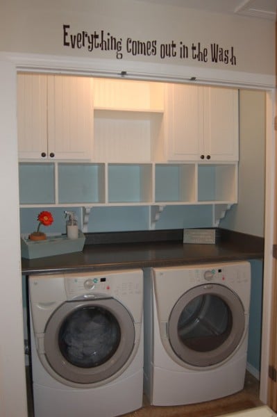 small laundry closet with built-in cubbies and cabinets, The Sparitarian