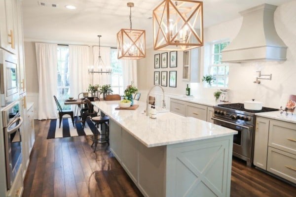 Fixer Upper Chip 2 0 House Kitchen With Blue Grey Cabinets, Featured On Remodelaholic