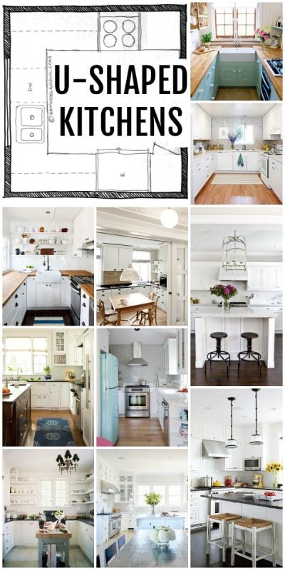 KITCHEN DESIGN | Horseshoe U-Shaped Kitchen Layouts and Floor Plans via Remodelaholic.com