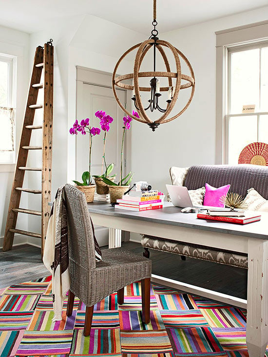 Bold office with decorative angled orchard ladder via Remodelaholic.com