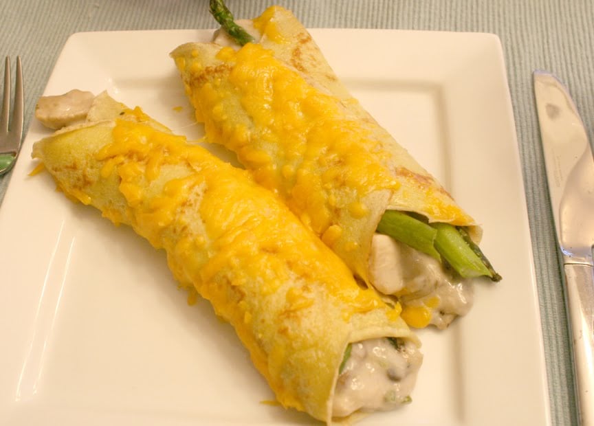 Chicken, Asparagus, and Mushroom Crepes