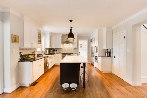 open U-shaped kitchen floor plan renovation with island Remodelaholic