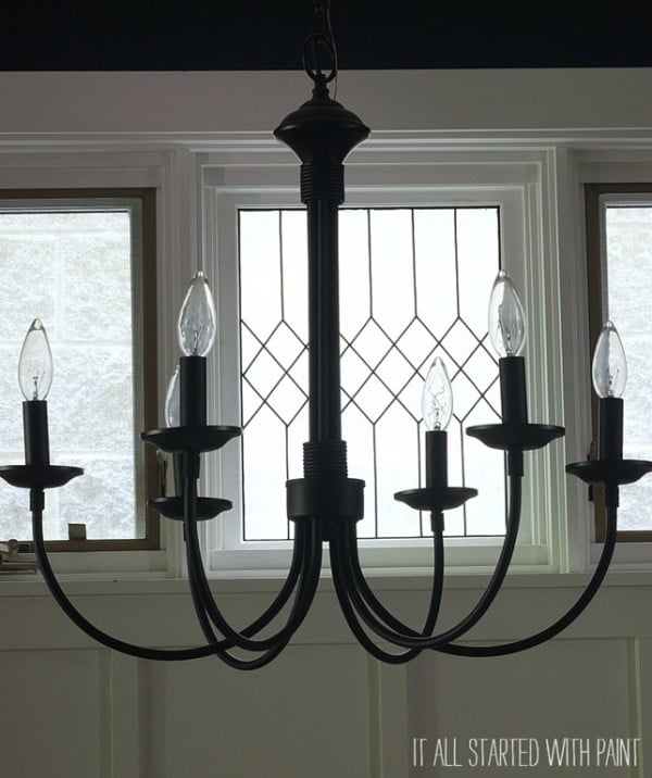 classic leaded faux stained glass window and chandelier in dining room, It All Started With Paint on Remodelaholic