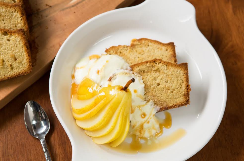 Brown Butter Cake with Poached Pears